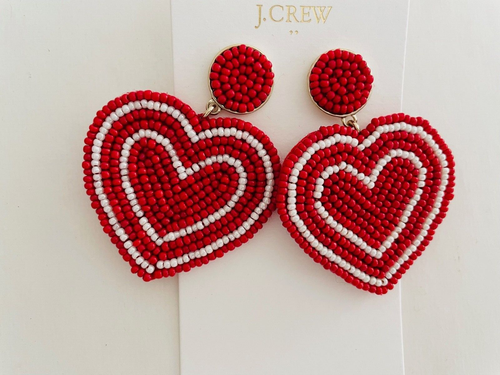 Pendientes de corazón con cuentas de fábrica J.Crew enchapados en oro rojo cerise brillante BW083 NUEVOS CON ETIQUETAS - Imagen 6 de 9