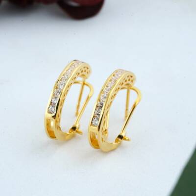 Women's Round Cut Lab Created Diamond 14K Yellow Gold Plated Earrings