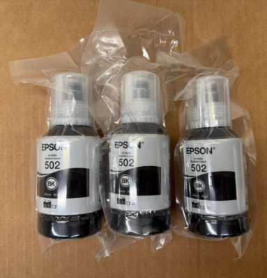 Genuine EPSON 502 Black Ink Exp Sept 2026-2029 (127ml each)  SET OF 3 BOTTLES