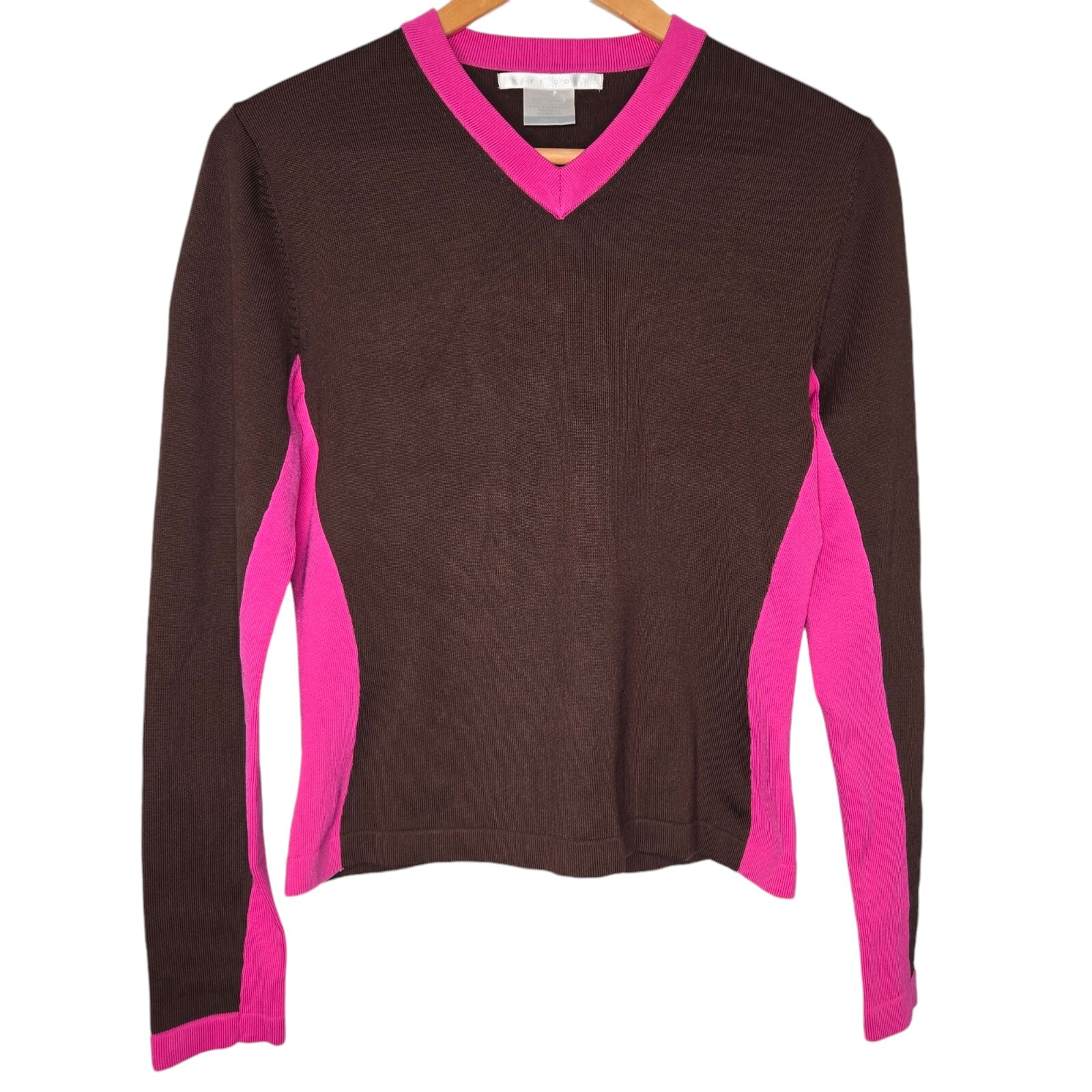 NIKE GOLF Dri Fit Womens V Neck Ribbed Top Brown Pink Size Small