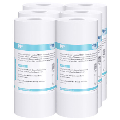 6 Pack 5 Micron 4.5''x10'' Whole House Sediment Water Filter Cartridge Replacement