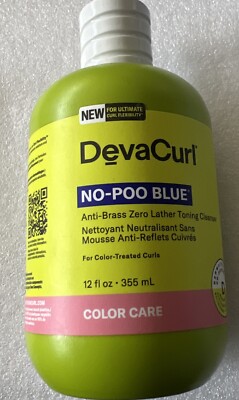 DevaCurl No-Poo Blue Anti Brass Toning Cleanser 12 fl oz For Color Treated Curl