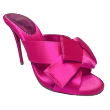Christian Louboutin Matricia 100 Holly Pink Satin Sandal Heel Pump EU 37.5 US 7.