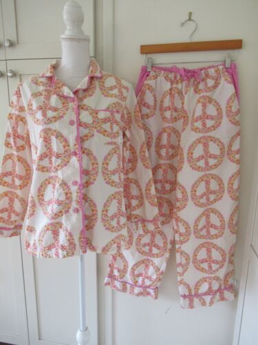 Munki Munki Floral Peace Signs Pajama Set in 100% 