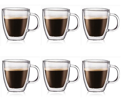 6 Double Wall Clear Insulated Glasses Tea Coffee Mugs Cups Hot&Cold, USA Seller