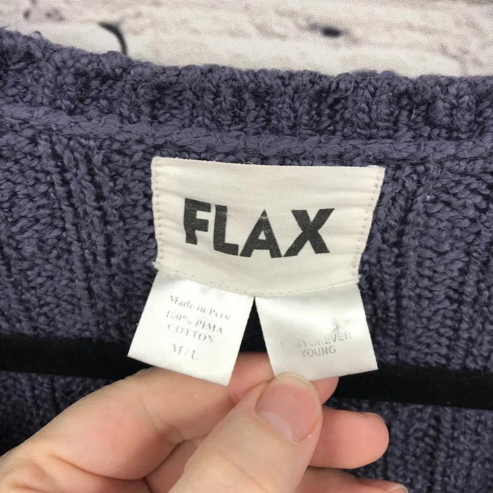 Flax Top Womens Large Purple Long Sleeve Casual Basic Sweater Cotton - Image 2 of 4