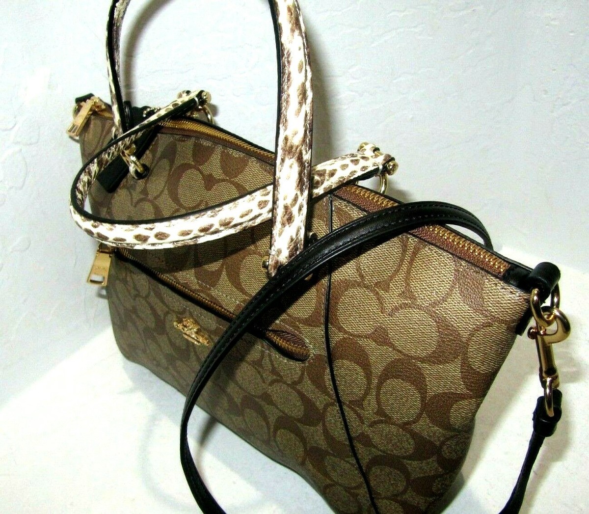 Coach New C4293 Prairie Mix Signature Khaki Zip Satchel Crossbody