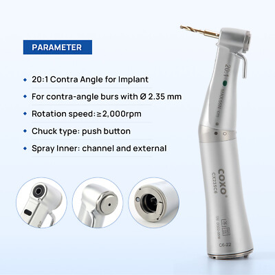 COXO Dental 20:1 Implant Contra Angle Surgical Handpiece Low Speed Max 2000rpm