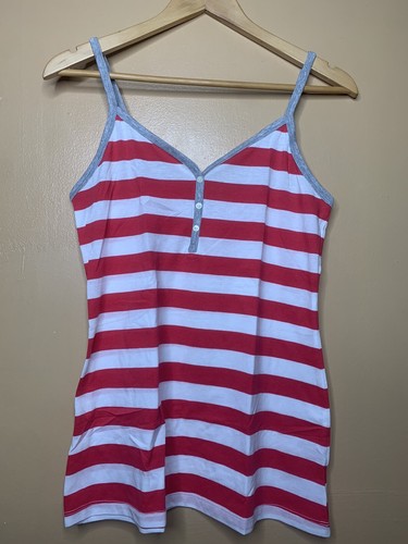 Old Navy Women Size Small Tank Top V Neck Red White Striped Spaghetti Strap - Picture 2 of 14