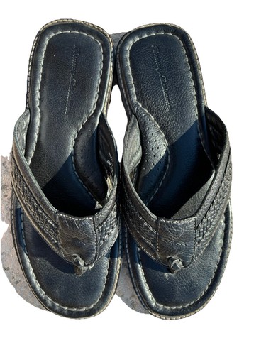 Tommy Bahama Mens Anchors Away Leather Flip Flops Sandals Braided Black Size 11