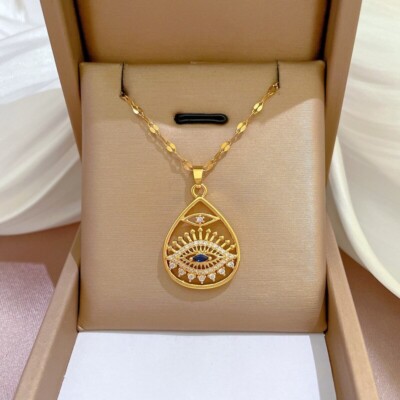 Fashion Jewelry Gold Cubic Zircon Evil Eye Pendant Necklace 464