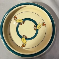 Roseville Pottery Child’s Dish Green stripe Creamware Duck In Boots READ