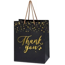 20 Pcs Black Paper Bags Thank You Gift Bags Black and Gold with Handles