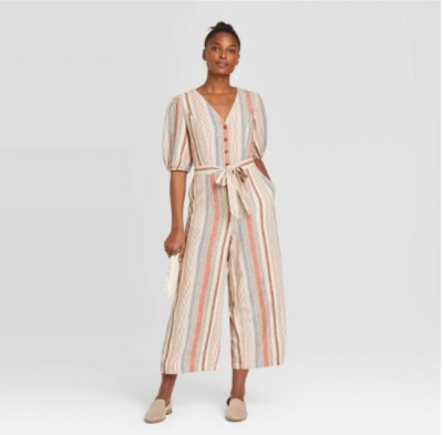 Women's Striped V-Neck Jumpsuit - Universal Thread - Cream - XS/S/M - C502