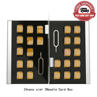 SIM Card Pin Storage Box Aluminum Micro 24 Nano Sim Card Case Holder ...