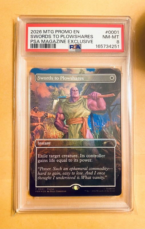 MAGIC THE GATHERING THANOS SWORDS TO PLOWSHARES MAGAZINE EXCLUSIVE PROMO PSA 8