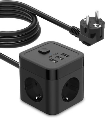 Power Strip Cube USB 3680W 3m Kabel Schwarz