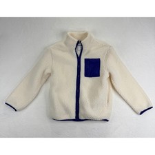 Old Navy Kids Sherpa Fleece Jacket Cream Blue Zip Up Mock Neck Large 10-12