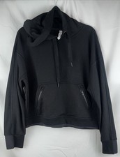 Athleta Recover Pullover Hoodie Black Women s Size Large Zipped Pockets