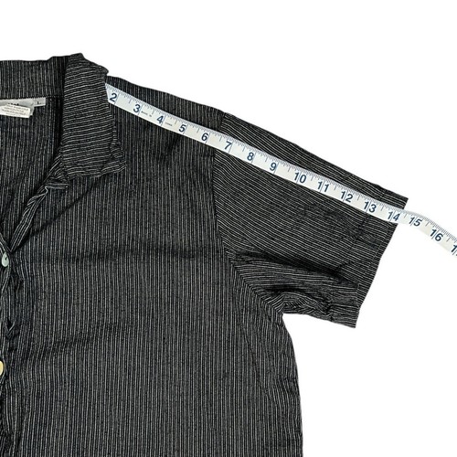 Top manica corta con bottoni cotone caldo 55% lino 45% cotone taglia large grigio nero - Foto 7 di 9