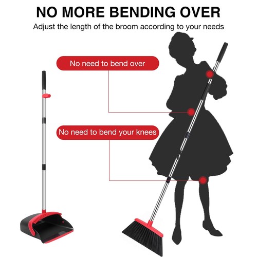 Broom and Dustpan Set 52-In Long Adjustable Handle Broom Dustpan Combo with Dus - Picture 3 of 7