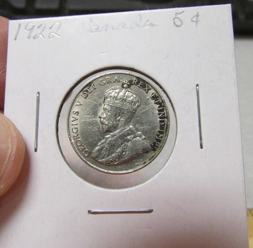 antique 1922 Canada nickel 5 cent coin, ok condition, fun collectible