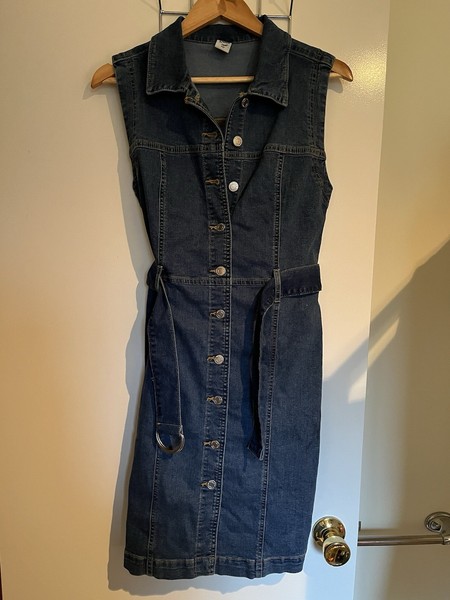 denim  Company Button Front Stretch Shirt  dress 10 Belt  Sleeveless