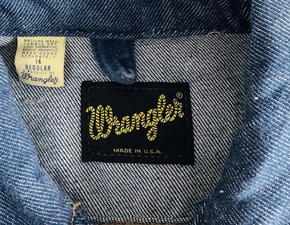 Vintage 70s Wrangler Size Kids Youth 14 Unisex Blue Denim Jacket Made in USA - Image 4 of 4
