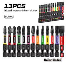 13PCS Impact Phillips/Slotted/Square Screwdriver Bits Set Magnetic S2 UK