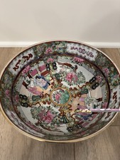 Vintage Large Handpainted Rose Medallion Famille Rose Bowl 10