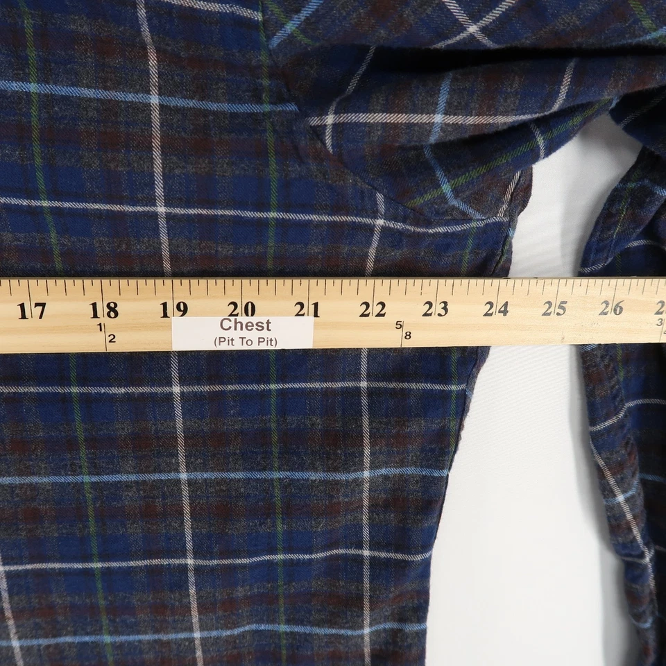 Hackett London Flannel Shirt Mens XL Blue Plaid Cotton Elbow Patches Slim Fit - Image 4 of 4