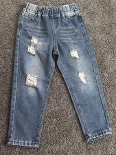 SHEIN Unisex Distressed Jeans Size 5Y   Blue Denim   Ripped Kids Pants