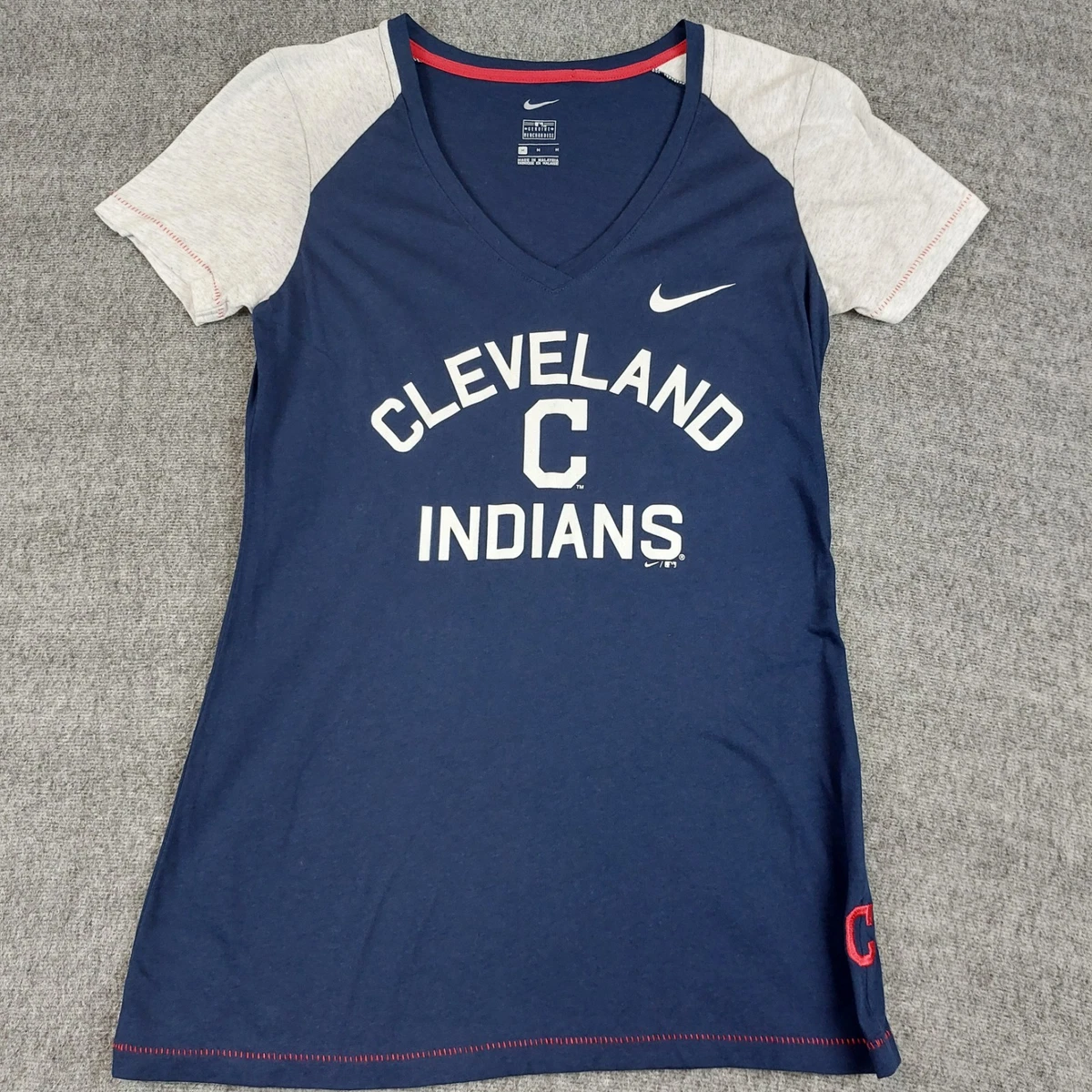 T-shirt Femme Cleveland Indians - Manches Longues, Gris, Logo Chief Wahoo, Taille L (10-12)