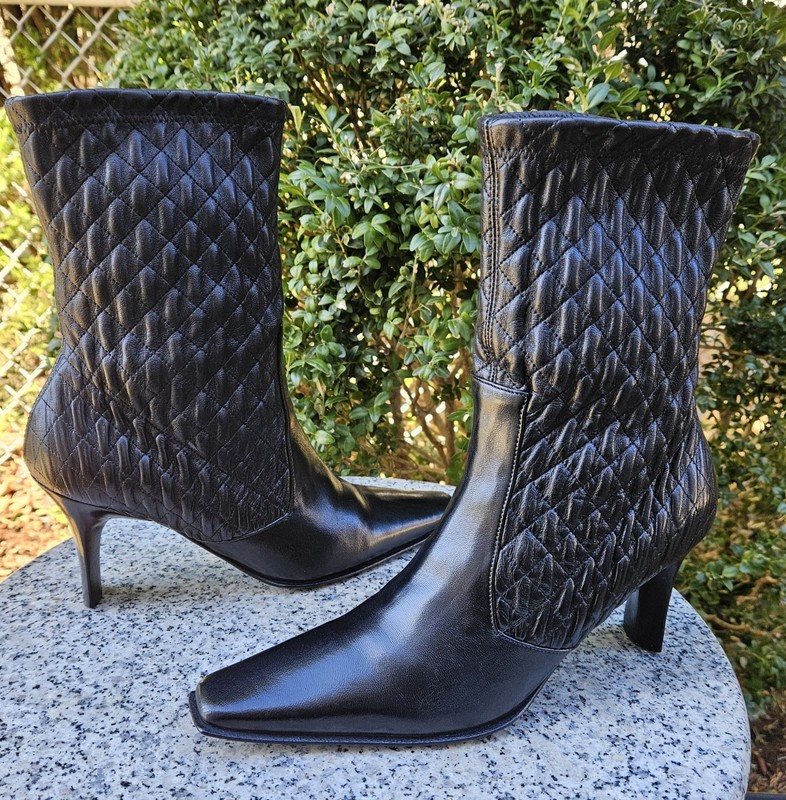CASEDEI Womens Mid-Calf Black Leather Stretch Sock Boots Size : 7
