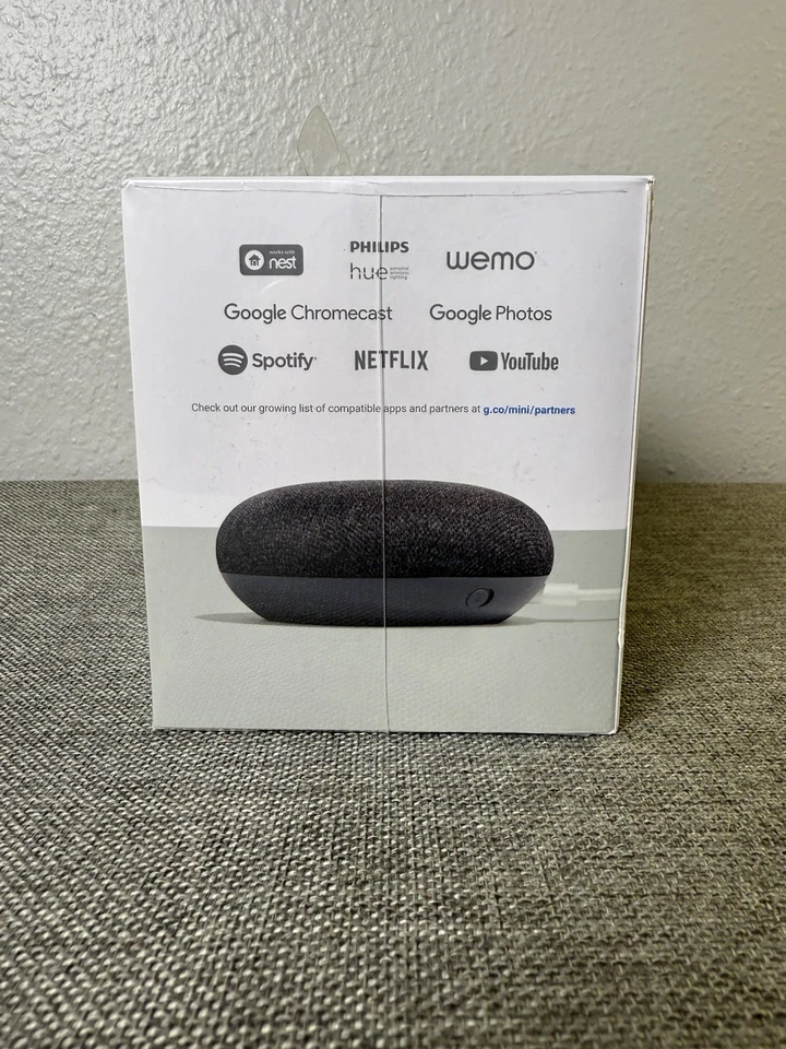 Google Home Mini Smart Speaker Google Assistant (GA00216-Us) Charcoal NEW Sealed - Image 2 of 4