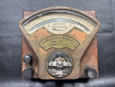 Vintage Weston DC Voltmeter &ndash; Brass & Wood Electrical Instrument &ndash; Early 20th C.