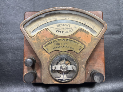 Vintage Weston DC Voltmeter – Brass & Wood Electrical Instrument