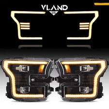 FULL LED Black Headlights For Ford F150 2015-2017 w/Amber DRL Startup Animation