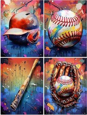 Diamond Art Kits for Adults Beginner,4 pack Baseball Retro Graffiti DIY Modern D