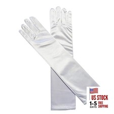 Aslana 14"-15" Elbow Long Satin Gloves for 4-9 yrs Girls Kids 1-Pack 01 White