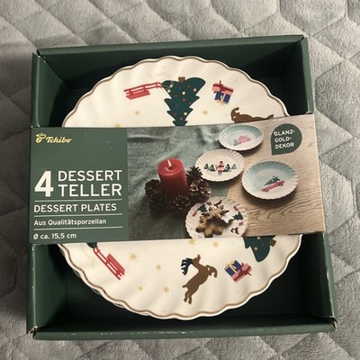 TCM Tchibo Dessertteller mit Glanzgolddekor  4er-Set Weihnachten   Neu OVP 15,5 