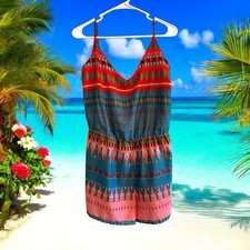 Zara Trafaluc Romper Womens Medium V-Neck Bright Colorful Lightweight Beach