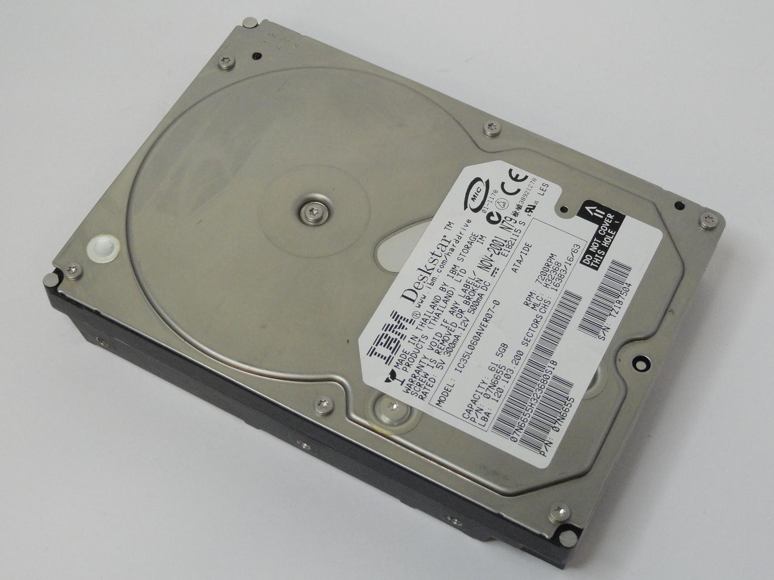 IBM 61GB IDE 7200rpm 3.5in HDD ( 07N6655 IC35L060AVER07-0 ) REF