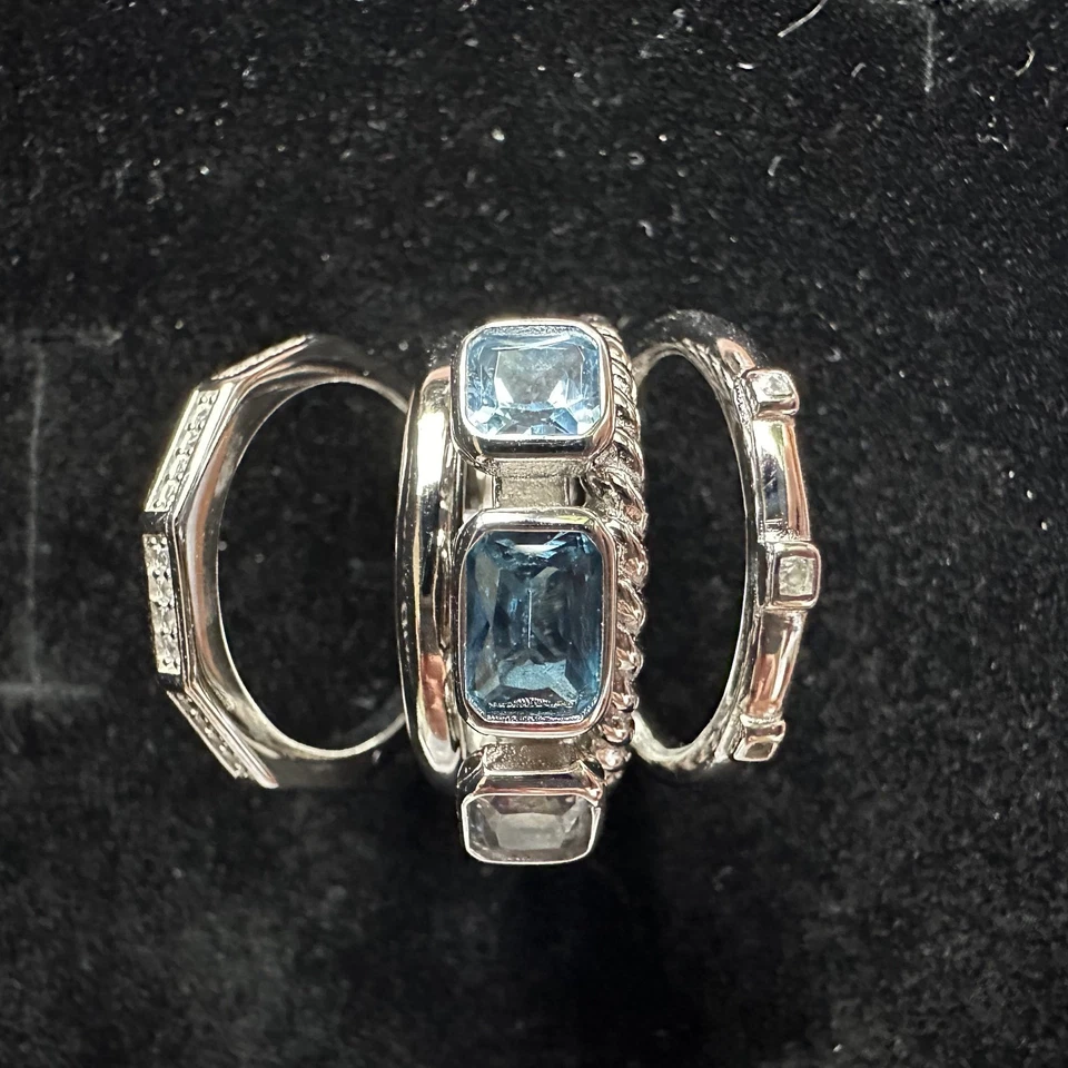 David Yurman Sterling Blue Topaz Five Row Metro Cable Ring Size 7 - Image 3 of 4