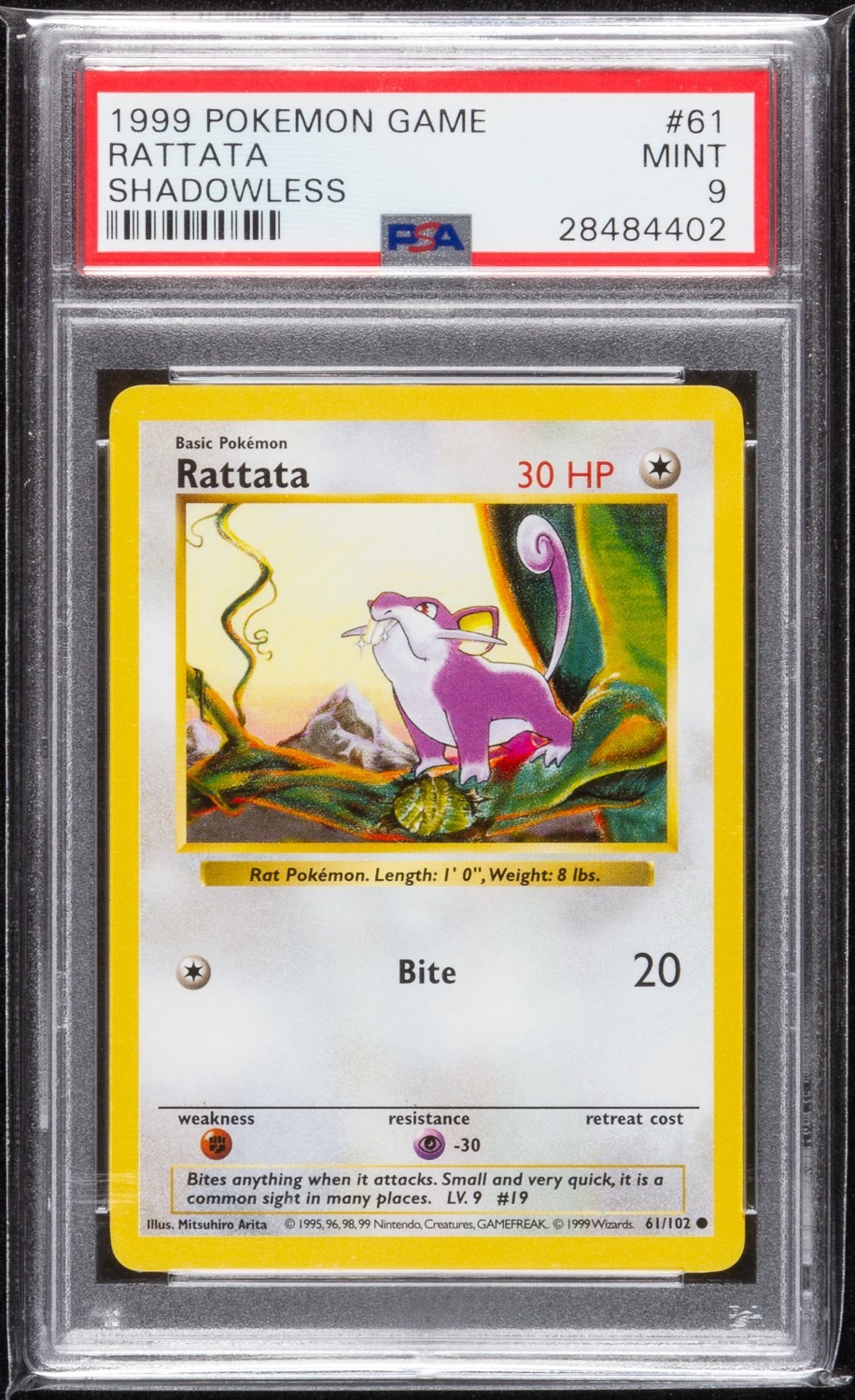 1999 Pokemon POKEMON GAME SHADOWLESS #61 Rattata front