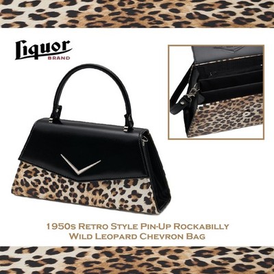 LiquorBrand Chevron Retro Black/Wild Leopard Handtasche, 50s Pin-Up Rockabilly