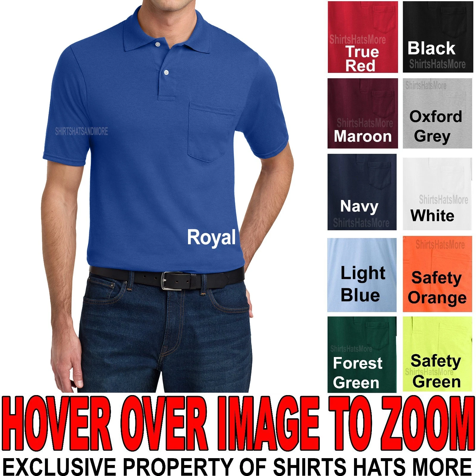 Jerzees MENS Polo Shirt with POCKET Preshrunk Cotton/Poly Blend S,M,L,XL
Opens in a new window or ta