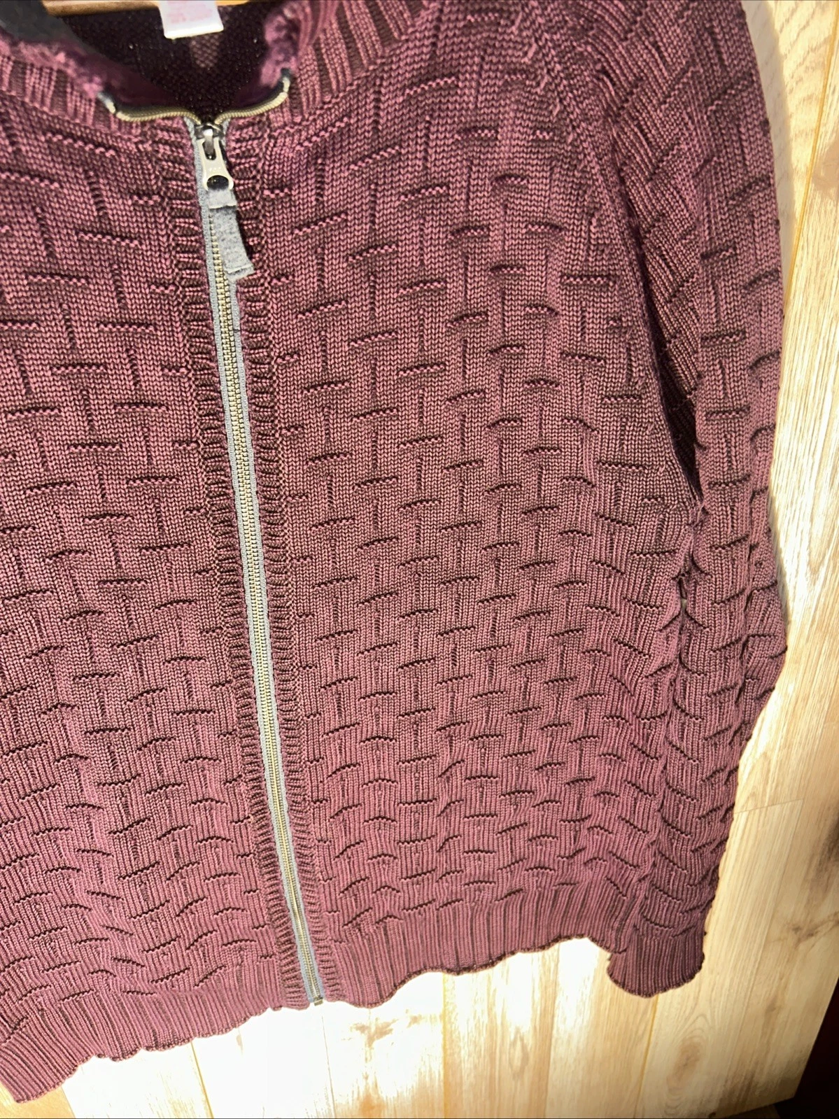 Carbon 2 Cobalt Men’s Medium Burgundy Basketweave Full Zip Long Sleeve Jacket - product detail image 4
