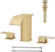 Waterfall Bathroom Faucet 3-Hole , Brushed Gold Finish, 8-Inch Widespread
