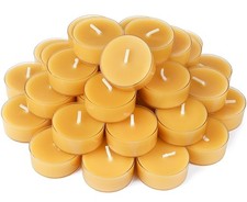 Natural Beeswax Tea Candles, Set of 40 Handmade Beeswax Candles, Clear Cup, G...